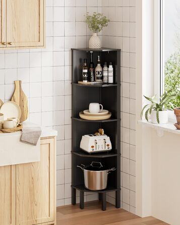 Кутова полиця, кутова книжкова полиця з 5 полицями, полиця для рослин, полиця для зберігання речей у вітальні, офісі, спальні, 127x29x29 см, чорна