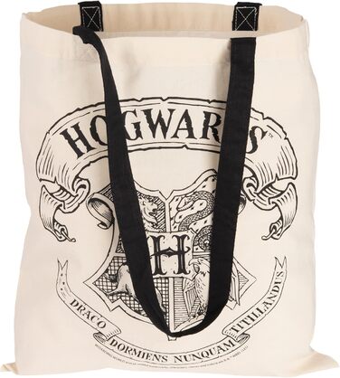 Гаррі Поттер тканинна сумка - Hogwarts Crest Jute Bag Сумка-торбинка Бавовняна сумка з довгими ручками бежевого натурального кольору