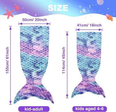 Класична ковдра Catalonia &quotХвіст русалки&quot, м&39яка тепла плюшева флісова ковдра-спальний мішок, 155 x 50 см, візерунок з риб&39ячої луски, зоряне небо