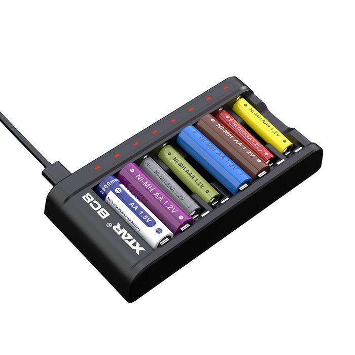 Зарядний пристрій XTAR BC8, 1,5 В, акумуляторні батареї, зарядний пристрій типу C для літій-іонних та 2 нікель-металгідридних акумуляторів типу AA/AAA (зарядний пристрій BC8), чорний, зарядний пристрій BC8