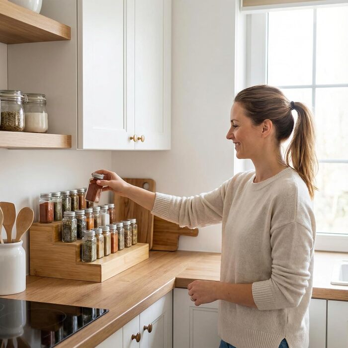 Бамбукова підставка для спецій для шафи, дерев&39яна підставка для спецій для кухні, комори, для зберігання речей, органайзер, 3 яруси, стільниця (2 шт.)