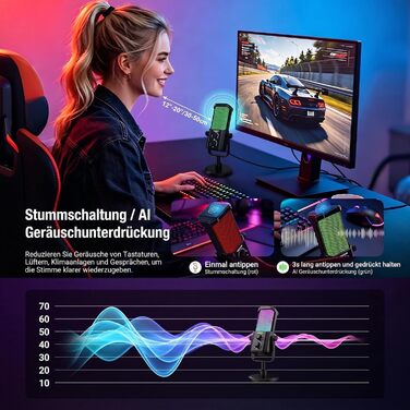 Мікрофон NEEWER AI для подкастингу, Plug & Play, кардіоїдна спрямованість, RGB-підсвітка, UM01