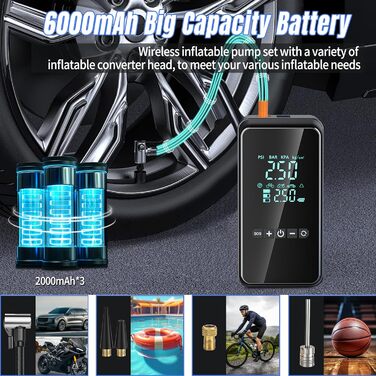 Електричний повітряний насос, портативний електронний повітряний насос з комплектом для ремонту шин, електричний компресорний вело