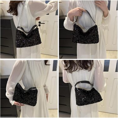 Вечірня сумочка-клатч, чорна, з паєтками, на ланцюжку для вечірок, весіль та випускних