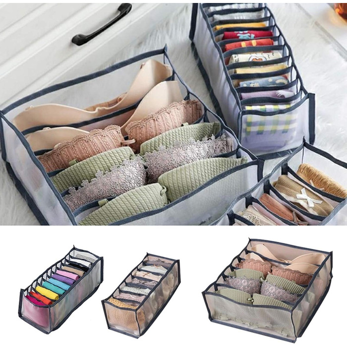 Складана коробка для зберігання білизни, органайзер для бюстгальтерів, роздільник для шкарпеток, чудовий комплект для шафи, легка, практична, для домашнього зберігання (сіра)