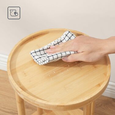 Круглий бамбуковий бічний столик HOOBRO, тумбочка з піднятим краєм, сучасний диван-столик, для невеликих приміщень, вітальні, спальні, коридору, вхідної зони, натуральний EYL156BZ01 натуральні кольори