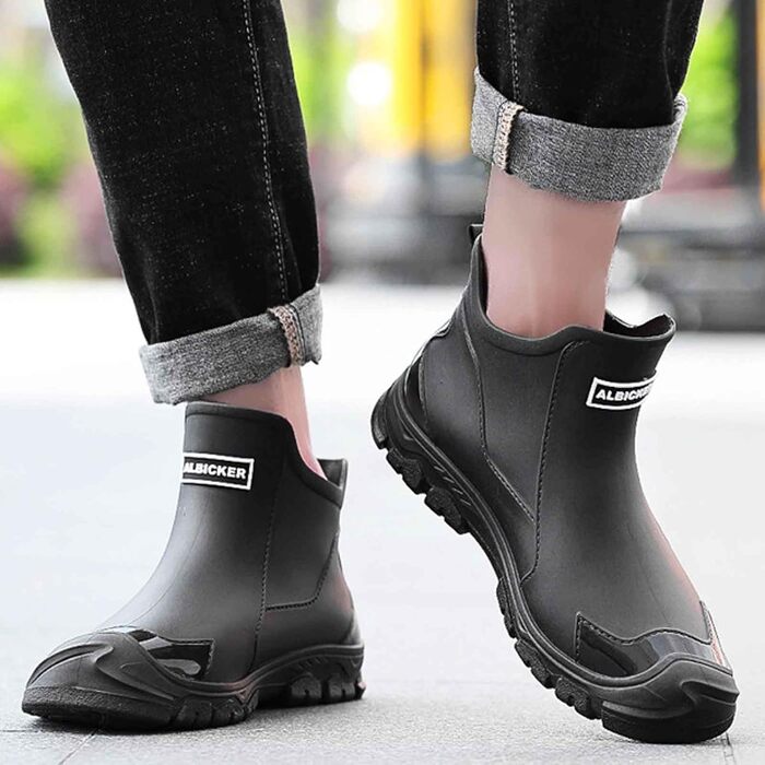 Чоловічі надзвичайно широкі гумові чоботи, гумові чоботи, чоботи з широким халявою, гумове взуття, нековзне гумове взуття, рибальські чоботи, водонепроникні садові чоботи, вейдерси 011 чорні 45 EU