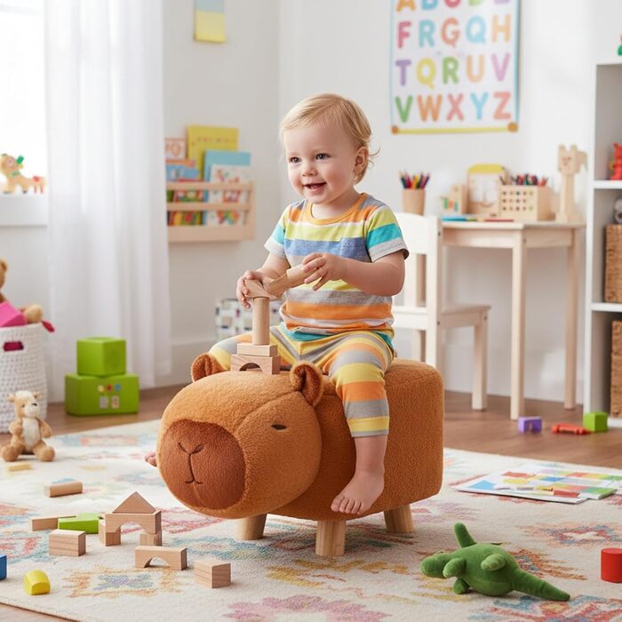 Стільчик у формі капібари з мультфільму - дитячий стільчик для сидіння, безшумна лавка на поворотних колесах для щоденних занять, дерев&39яне сидіння у формі тварин із заокругленим дизайном, домашні меблі, грайливе місце для відпочинку в передпокої та віт