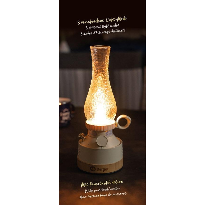 Ліхтар для кемпінгу Berger Dorina з портативним зарядним пристроєм Акумуляторний кемпінговий ліхтар для використання без електрики Кемпінговий ліхтар з батареєю та USB-кабелем Легкий кемпінговий ліхтар для використання в наметах без електроенергії