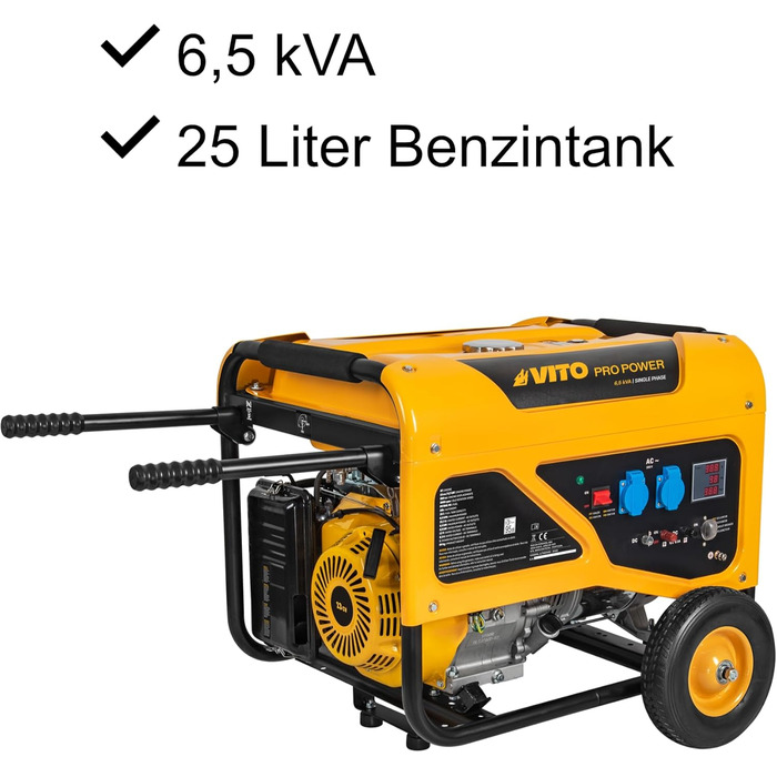 Бензиновий генератор VITO Pro Power 5500 Вт 13PS, 16А, 2х230В, 80кг, бак 25л, Lpa 69дБ, генератор з функцією AVR, датчик масла, ча
