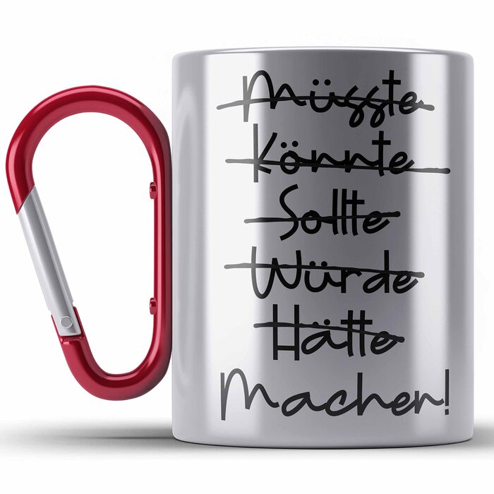 Чашка з нержавіючої сталі Maker з карабіном, мотиваційна чашка з нержавіючої сталі з карабіном, подарунок зі словами (червона)