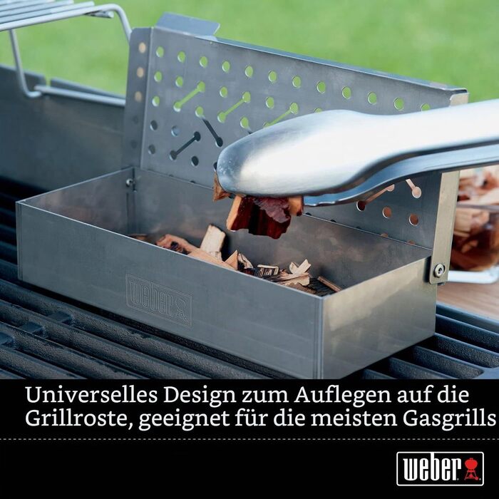 Коптильня Weber Rucherbox (24 x 12 x 5 см) з нержавіючої сталі з вентиляційними отворами для газових грилів, срібляста (7576)