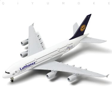 Металева модель літака Lufthansa A380 масштабу 1/300 з підставкою (7,5 дюймів), підходить для авіаційних ентузіастів як подарунок або декорація для виставки. 01. Lufthansa