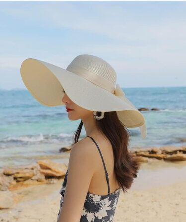 Жіночий складаний сонцезахисний капелюх із широкими полями, солом&39яний, фактор захисту від ультрафіолету 50, колір 02, колір слонова кістка