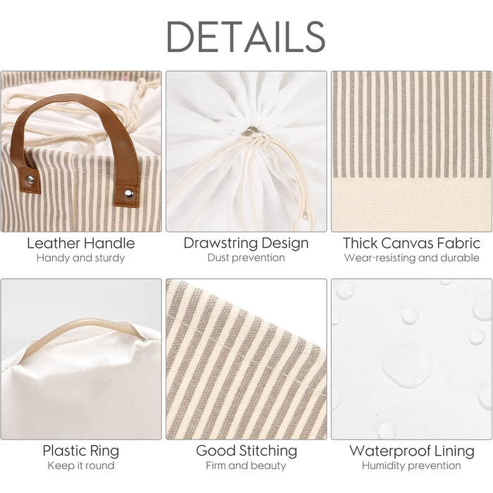 Брезентовий кошик для білизни Sea Team Stripe Pattern Брезентовий тканинний кошик для білизни, що складається, з ручками зі шкіри