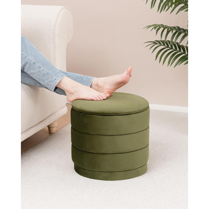 Круглий пуф Bonlife з кришкою, складна підставка для ніг зі столиком, пуф для вітальні, спальні, коридору, оливковий оксамит, 39x39x37 см 39 см оливковий