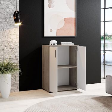 Комод Stella Trading Bobby з обробкою дуба Сонома, темний - Сучасний буфет з великою кількістю місця для зберігання речей у вашій вітальні - 60 x 82 x 35 см (Ш/В/Г) Дуб Сонома темний 35Г x 60Ш x 82В см (2 шухляди)