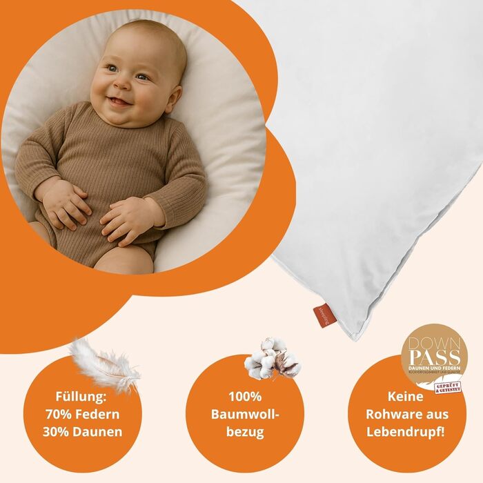 Подушка для коляски Sleepling 80x80 см, пухова ковдра для немовлят, подушка для коляски виготовлена зі 100 бавовни, 400 г пір&39я та пуху, Downpass, ковдра для коляски 80 x 80 см, можна прати, зроблено в ЄС