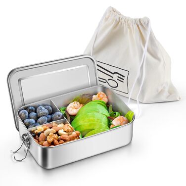 Ланчбокс Homikit з роздільниками, нержавіюча сталь, 850 мл. Бенто-бокс з сумкою для дітей та дорослих, контейнер для обіду з виймаються перегородками та герметичною кришкою з силіконовим ущільнювачем.