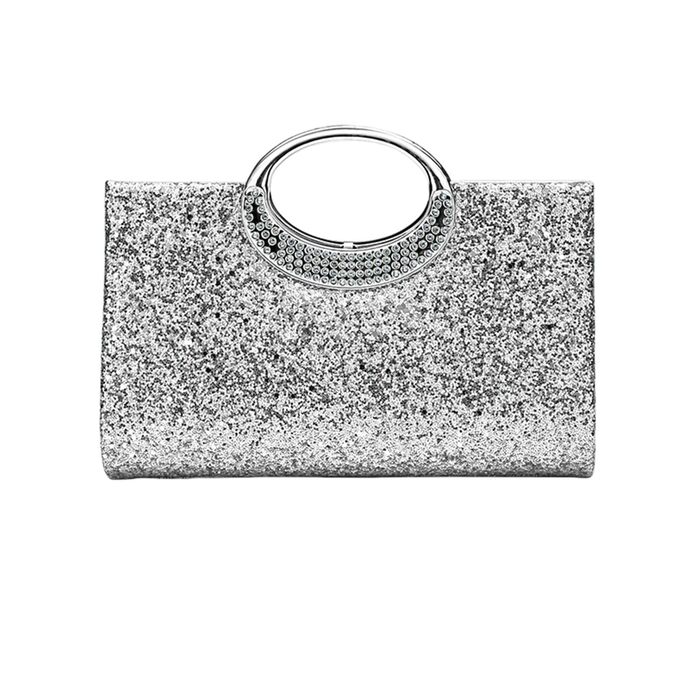 Клатч вечірній, блискуча сумочка, вечірня сумочка з камінням, сріблястий