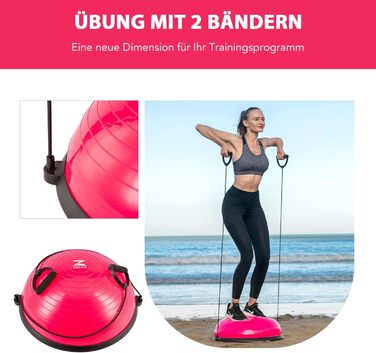 Тренажер для балансування ZELUS, протиковзкий балансувальний м&39яч, напівсфера з еспандерами, гімнастичний м&39яч для йоги, фітнесу, силових тренувань, тренування корпусу, тренування балансу, рожевий