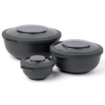 Набір з 3 мисок Amuse Tylla (200 мл, 1000 мл, 2000 мл) Герметичні контейнери для зберігання їжі з кришками для приготування їжі Контейнери для зберігання їжі без бісфенолу А для дітей та дорослих, можна мити в посудомийній машині Набір з 3 вугільних чашок