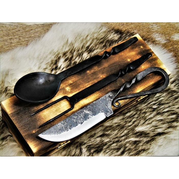 Середньовічний набір столових приборів, ковані середньовічні сталеві ножі ручної роботи 4209