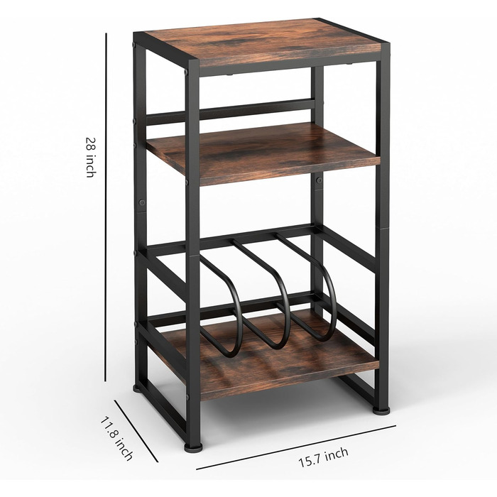 Підставка для програвача платівок, 3-ярусний бічний столик, столик для програвача платівок, до 120 альбомів, столик для вітальні, спальні, вінтажний коричневий (сільський коричневий)