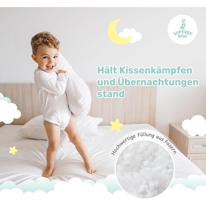 Бавовняна дитяча подушка Oeko-Tex біла - Ідеальна подушка для дітей від 1 до 3 років - 33x45 см М'яка, гіпоалергенна подушка, легк