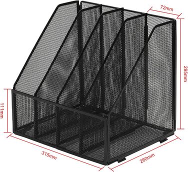 Металевий офісний органайзер EasyPAG A4 з 4 кишенями, тримач для документів, лоток для файлів, тримач для журналів, лоток для листів, органайзер для паперових журналів, чорний.