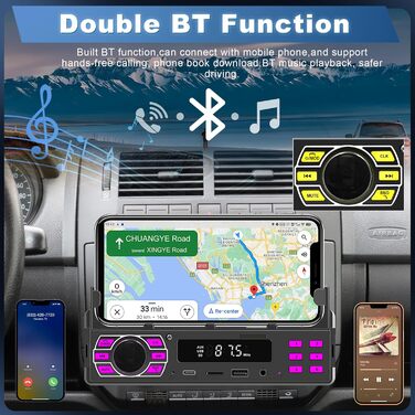 Автомобільна стереосистема 1 Din Bluetooth з кронштейном для мобільного телефону Автомобільна стереосистема з Bluetooth FM-радіо гучного зв'язку/USB/TF/Aux/7 кольорів/APP Місцезнаходження автомобільного MP3-плеєра з пультом дистанційного керування Стерео 