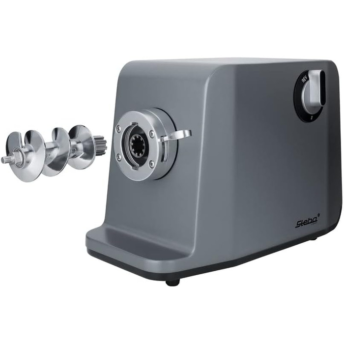 Електрична м'ясорубка Steba MG 3000Pro, 1200 Вт, 3 перфораційні решітки (3, 5, 8 мм), великий вихідний отвір 6,6 см, ніж із високоякісної нержавіючої сталі, колір нержавіюча сталь/сірий