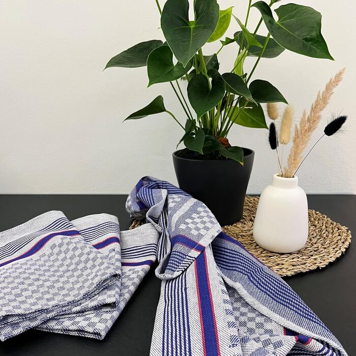 Набір з 10 чайних рушників, 45x90 см, бавовна, синій в клітинку 45 x 90 см Синій