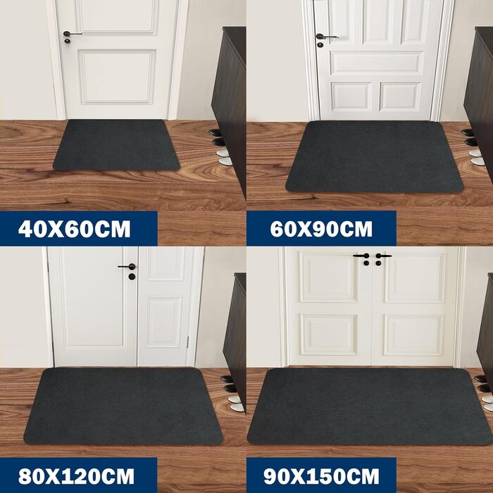 Килимок для вловлювання бруду 50x80 см, надтонкий килимок для прихожих, абсорбуючий нековзний килим, міцний килимок для прихожих, для вхідної зони, кухні, патіо, вхідних дверей, темно-сірий 50 x 80 см (прямокутний)