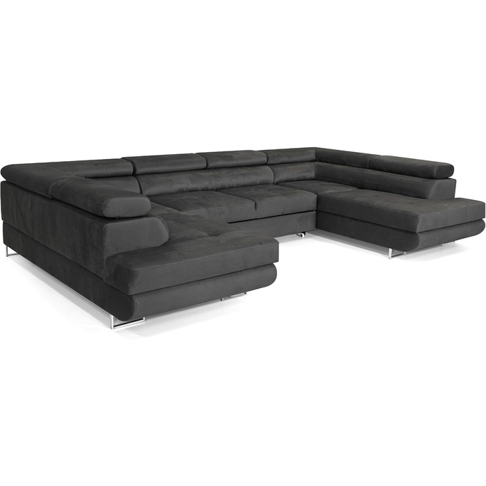 Кутовий диван зі сном Великий PASTI U-подібної форми, диван-ліжко з відділенням для зберігання речей, 3-місний кутовий диван, диван-ліжко для вітальні, великий диван-ліжко з функцією сну (темно-сірий)