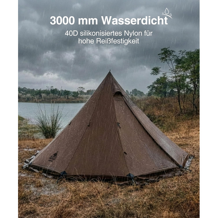 Намет OneTigris NORTHGAZE 2.0 Tipi для 2-4 осіб, кемпінговий намет на 4 сезони, водонепроникний, пірамідальний, 3000 мм (нейлон)