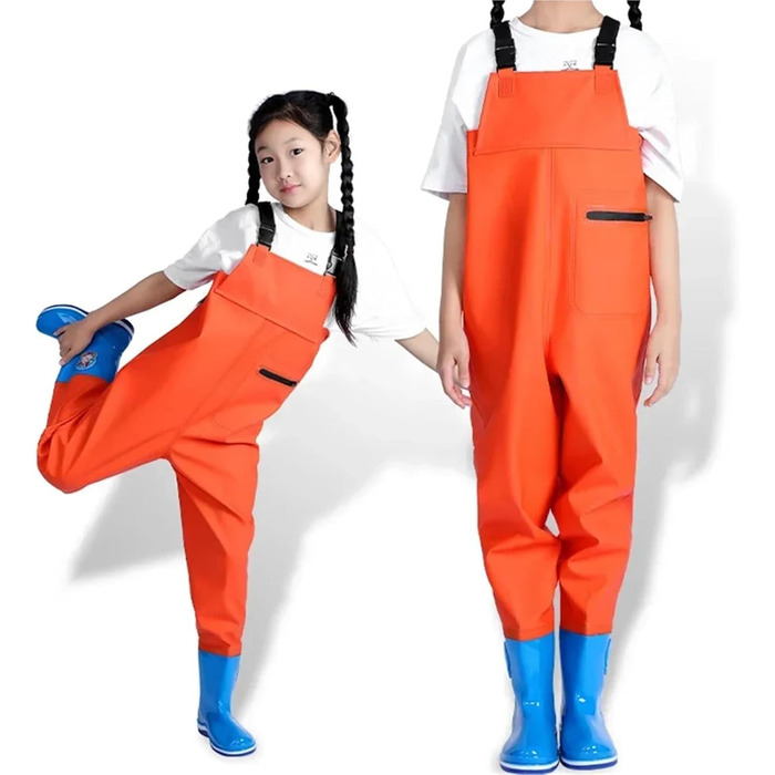 Дитячі вейдерси з чобітьми, доступні в 4 кольорах, дощовики на все тіло для дітей та підлітків, рибальські вейдерси, водонепроникні штани (жовті 34-35)