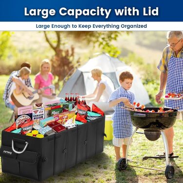 Органайзер для багажника XXL, складаний 90 см, велика автомобільна сумка для зберігання речей з посиленими алюмінієвими ручками, нековзним дном та численними кишенями ідеально підходить для автомобілів, позашляховиків та пікапів