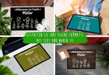 Створіть свій власний килимок для дверей - Прізвища, 1, 2 або 3 дітей, собака, кіт - Ласкаво просимо - Індивідуальний друк - Фігурки-палички, подарунок на новосілля, церемонію завершення шлюбу, день народження Персоналізований, 60 x 40 см