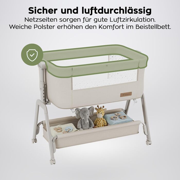 Дитяче ліжечко TULANO Dream 50 3-в-1 з колесами - Дитяче ліжко - Дорожнє ліжечко з матрацом - Регульована висота - Відкидна спальна поверхня - З москітною сіткою та кошиком для зберігання - Бежевий