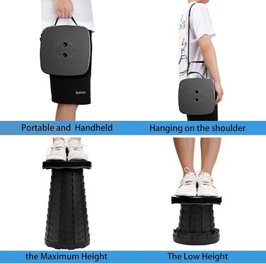 Портативний складаний стілець, телескопічний стілець, складний кемпінговий стілець для кемпінгу на свіжому повітрі, риболовлі, барбекю, використання в приміщенні, кухні, вантажопідйомність 220 кг, чорний