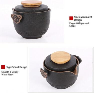 Набір для чаювання Кунг-Фу в дорожній сумці, ручна робота, кераміка чайник (), чашки (2 шт.), чайна шкатулка (). Ідеально підходить для дому, офісу та подорожей.