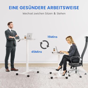 Комп&39ютерний стіл Dripex з регульованою висотою та коліщатками, невеликий стіл, мобільний стіл для роботи стоячи, тумбочка біля ліжка, бічний столик для вітальні, комп&39ютерний стіл для роботи сидячи та стоячи, білий, 48 x 72 x 112 см