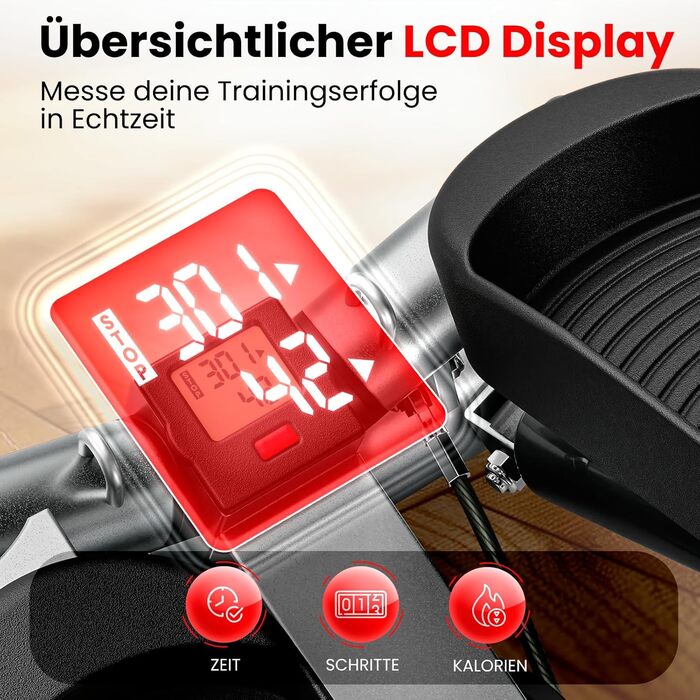 Степер Ultrasport Swing для домашнього використання, міні-степер 2-в-1 з підйомом/внизом, силовими тросами та РК-дисплеєм, тихий, нековзний, регульований рівень, фітнес-степер з тренувальним комп&39ютером еспандер