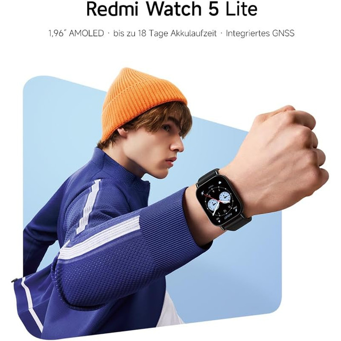 Розумний годинник Xiaomi Redmi Watch 5 Lite, вбудований GPS, відстеження серцевого ритму та SPO, водонепроникність 5 атм, завжди ввімкнений дисплей, Bluetooth-дзвінки, сучасний чорний колір