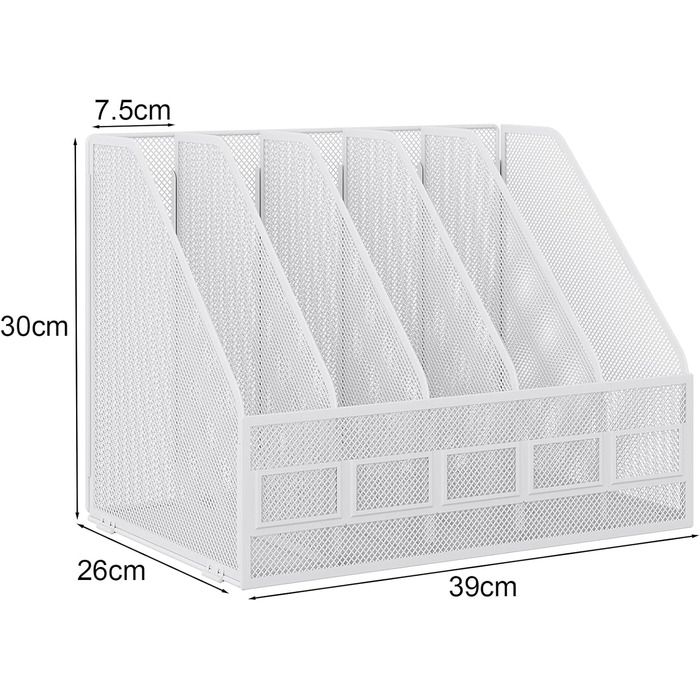 Металевий офісний органайзер EasyPAG A4 з 5 кишенями, тримач для документів, лоток для файлів, тримач для журналів, лоток для листів, органайзер для паперових журналів, білий