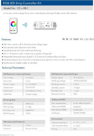 Комплект контролера світлодіодної стрічки RGB RF контролер Світлодіодний пульт дистанційного керування Радіочастотний контролер для світлодіодних стрічок RGB 12-24 В постійного струму