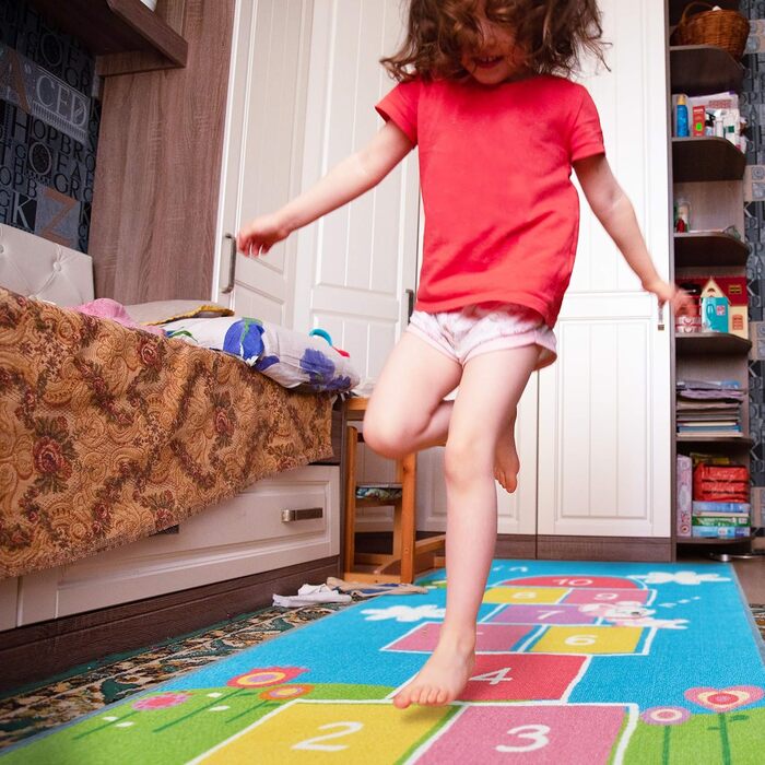 Дитячий ігровий надувний килим Relaxdays, 180 x 70 см, 10 надувних коробок, короткий ворс, прогумована нижня частина, ігровий кили