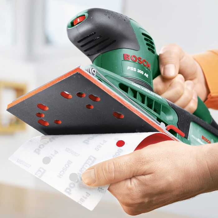 Орбітальна шліфувальна машина PSS 300 AE від Bosch, шліфувальний лист P120, мікрофільтр Bosch, кейс (250 Вт, частота коливань 14 0