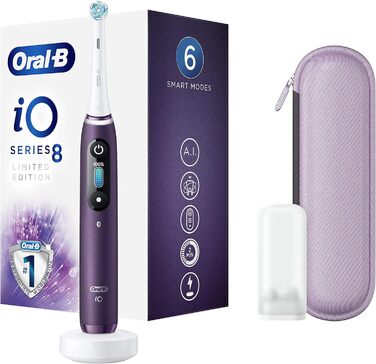 Електрична зубна щітка Oral-B iO Series 8, акумуляторна, з 1 ручкою зі штучним інтелектом, 1 щіткою та 1 дорожнім кейсом преміум класу фіолетовий 1 шт. (1 упаковка)